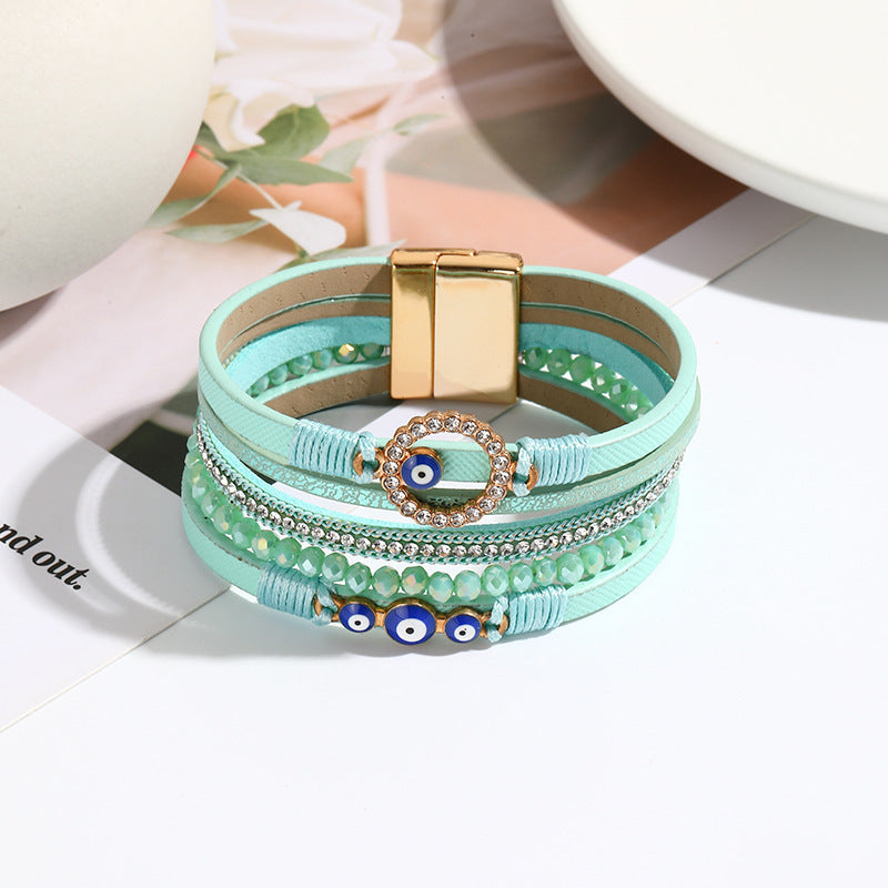 Wholesale Hand Woven PU Leather Alloy Magnetic Buckle Bracelet